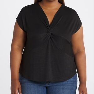 Bobeau Black Twist-Front Blouse